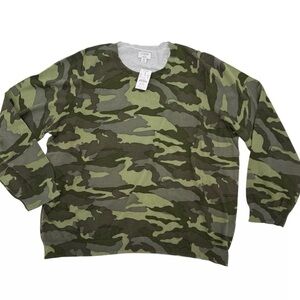 J Crew Factory Teddie Camo Cotton Sweater Size XXL Green lightweight NWT